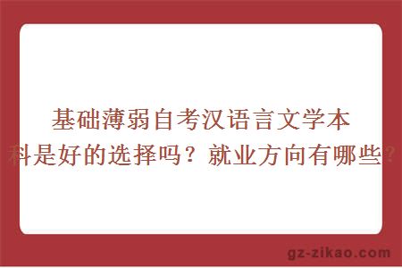 基础薄弱自考汉语言文学本科是好的选择吗？就业方向有哪些？